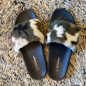 Camo Fur Slides